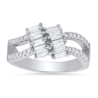 Lab Created Sterling Silver Baguette-cut CZ Twist Ring