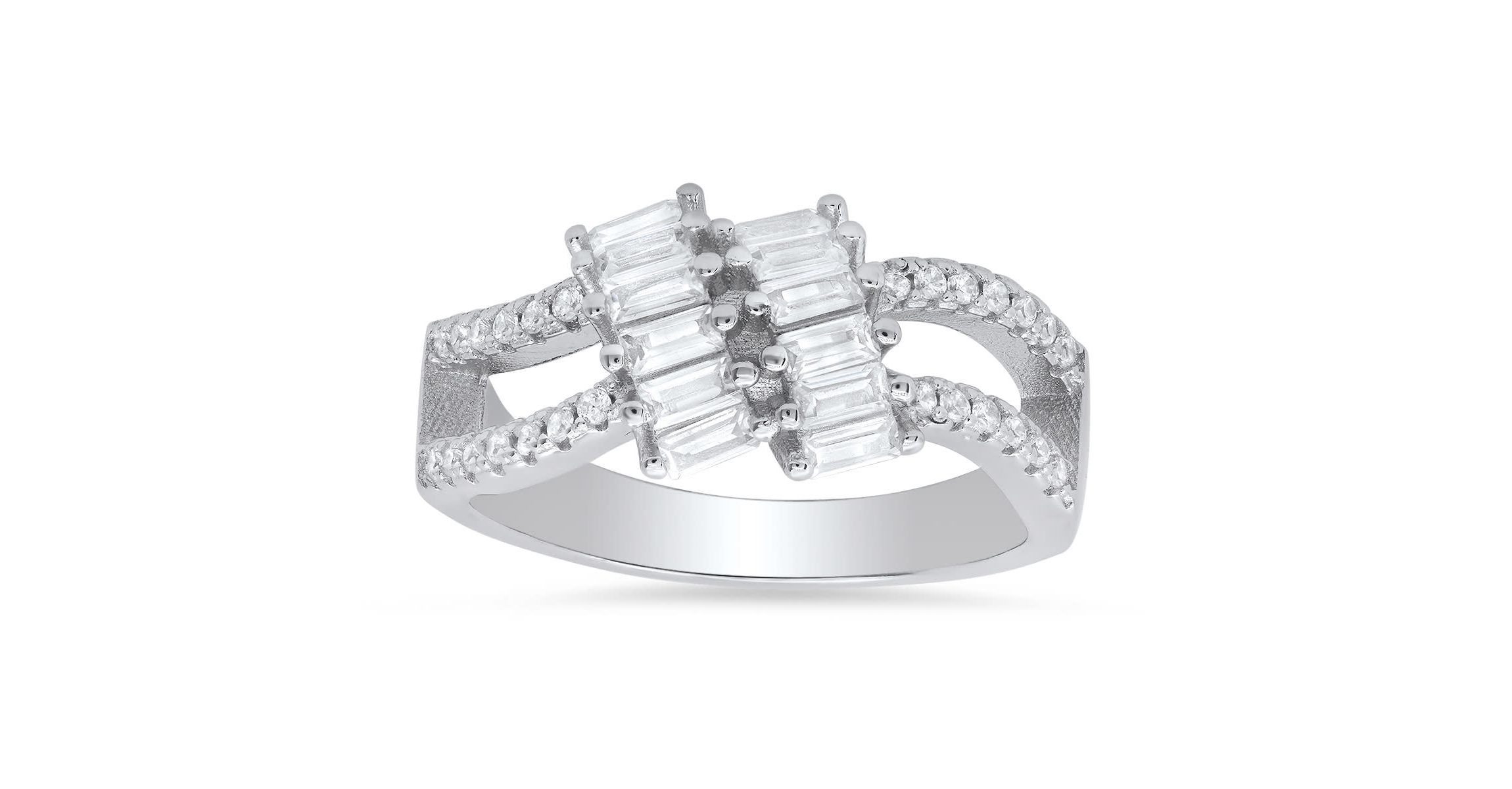 Lab Created Sterling Silver Baguette-cut CZ Twist Ring