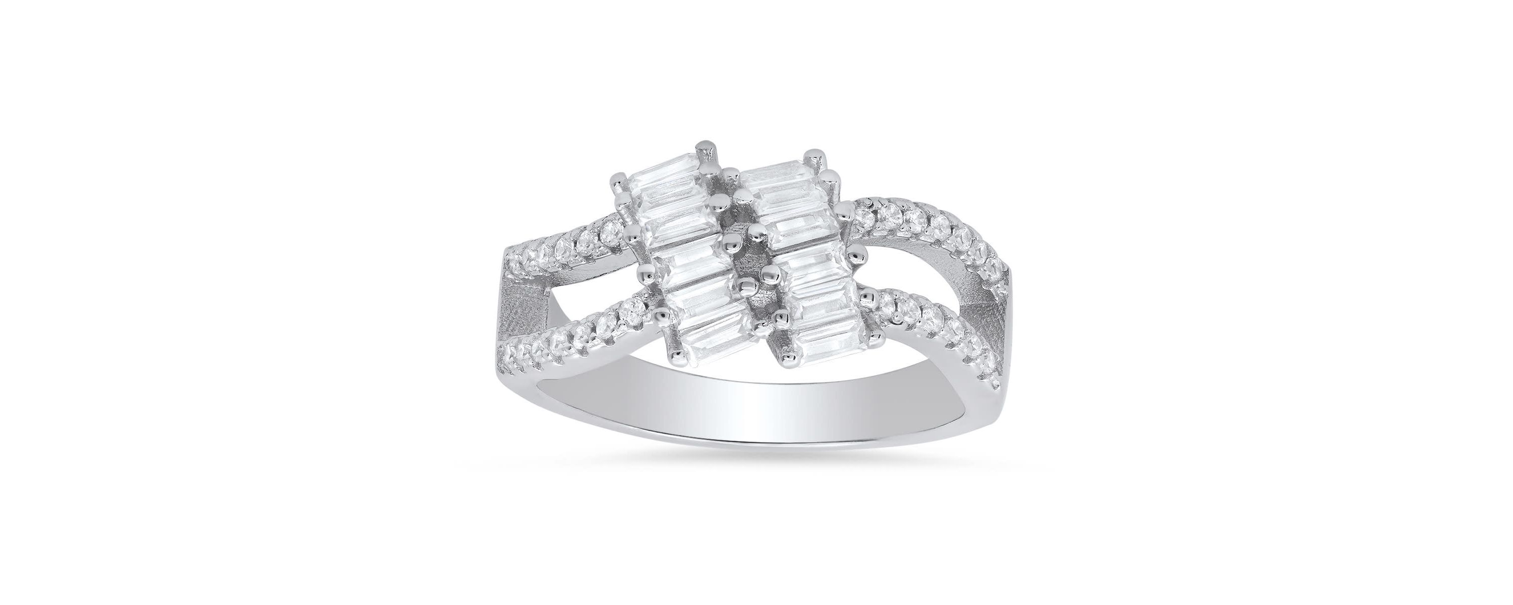 Lab Created Sterling Silver Baguette-cut CZ Twist Ring