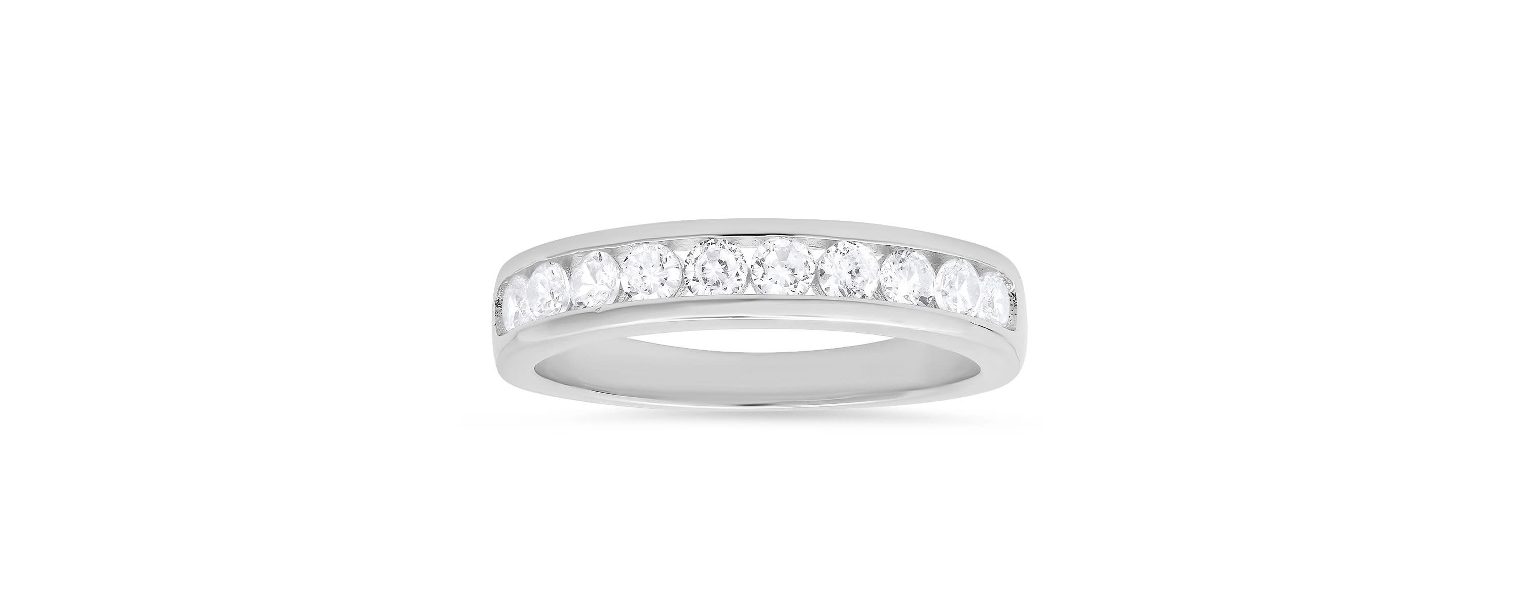 Lab Created Sterling Silver Channel-set Round CZ Band Ring