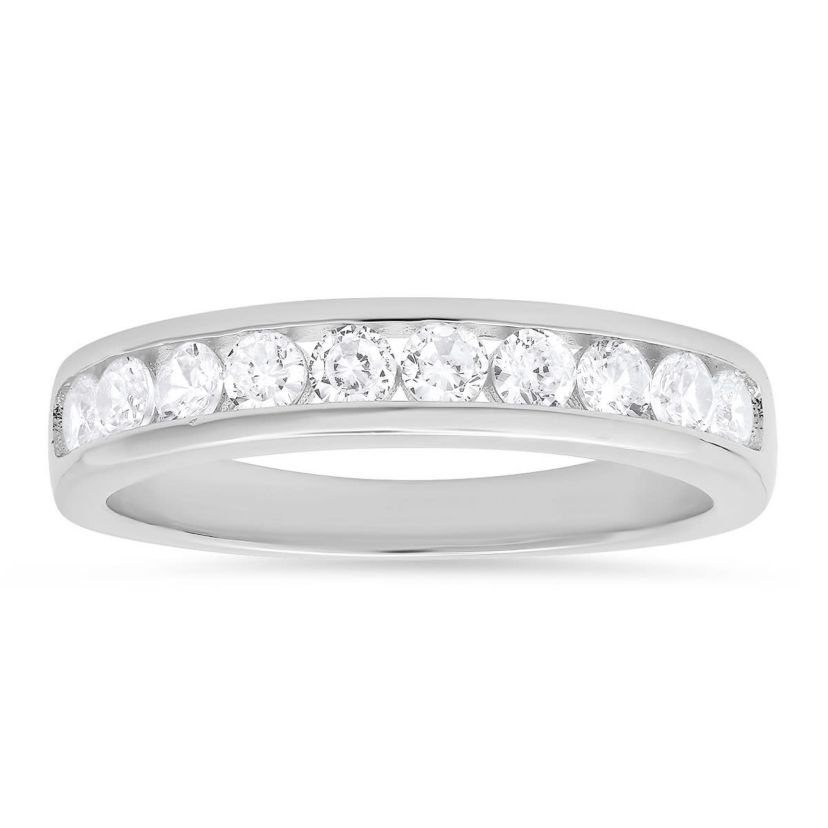 Lab Created Sterling Silver Channel-set Round CZ Band Ring