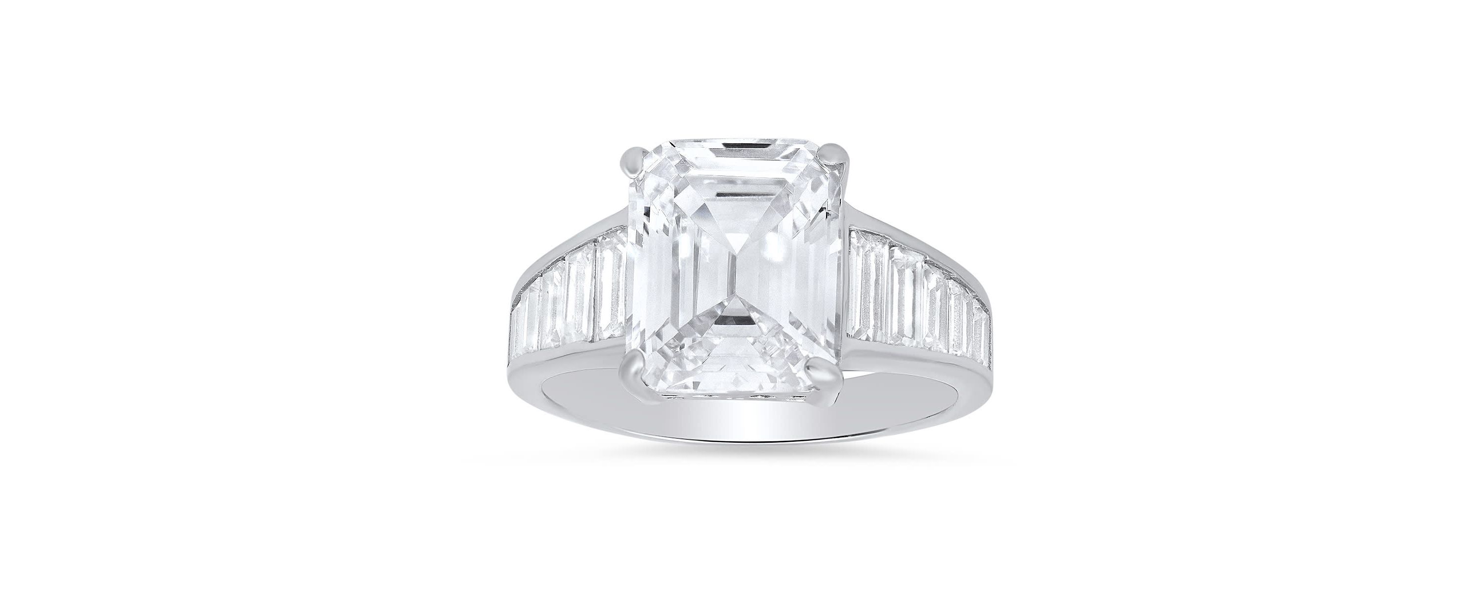 Lab Created Sterling Silver Emerald-cut CZ Statement Ring