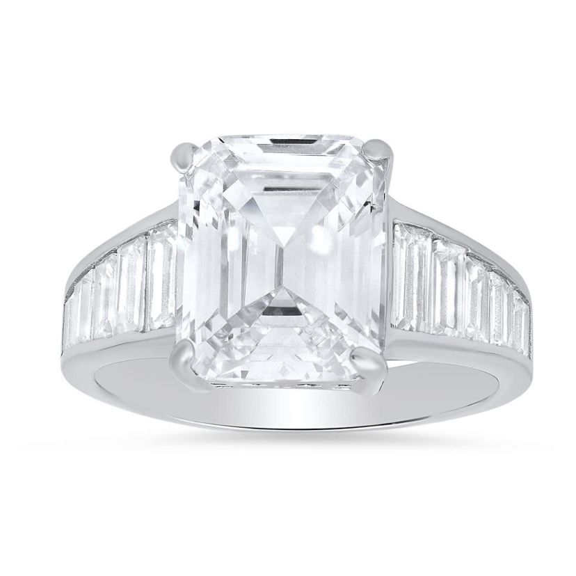 Lab Created Sterling Silver Emerald-cut CZ Statement Ring