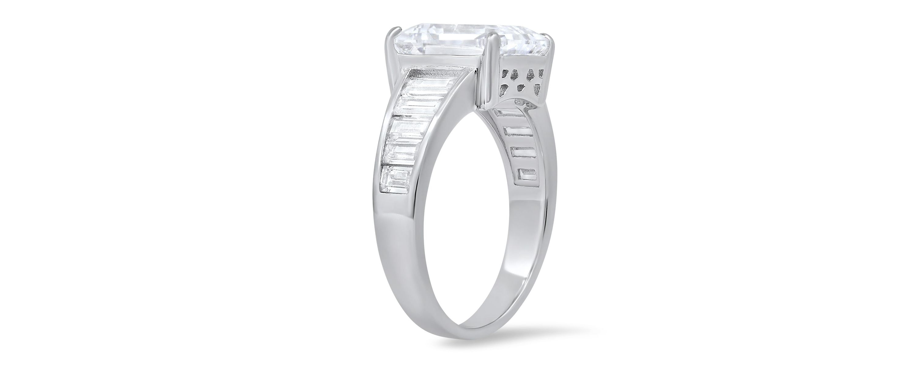 Lab Created Sterling Silver Emerald-cut CZ Statement Ring