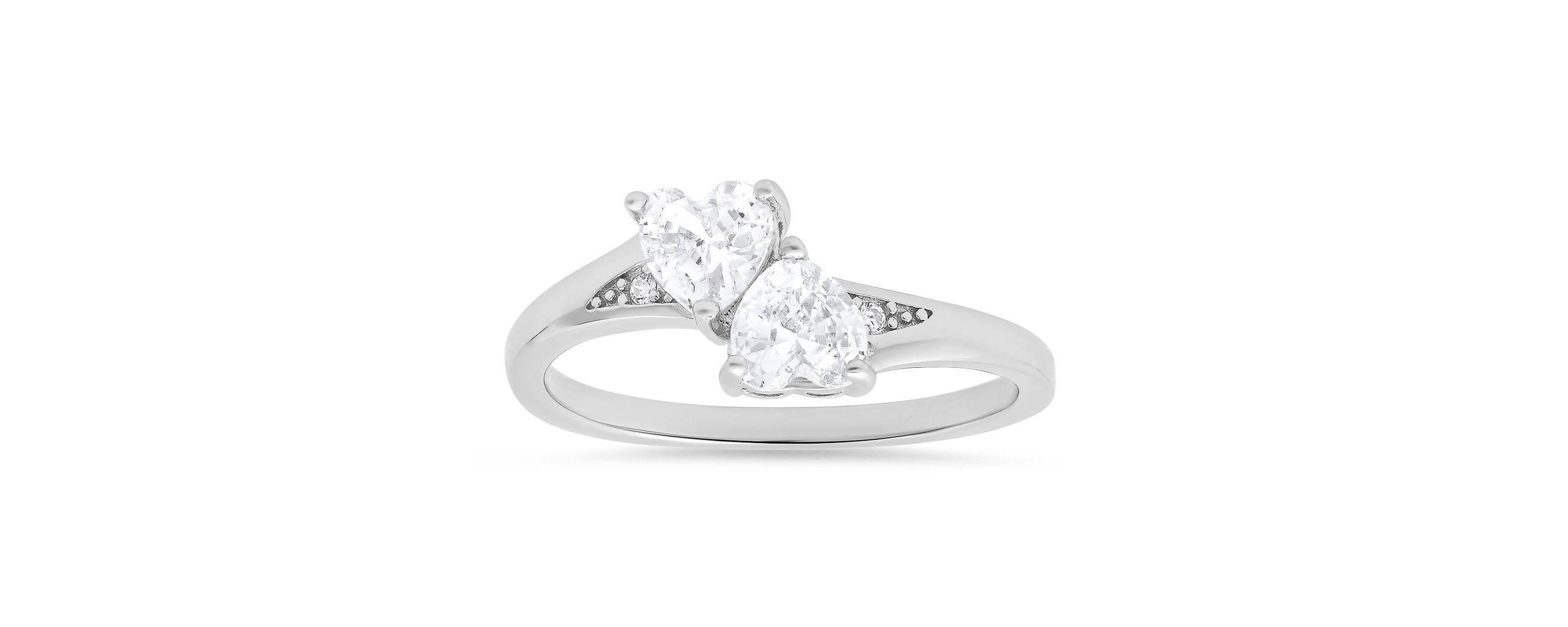 Lab Created Sterling Silver Double Heart CZ Ring