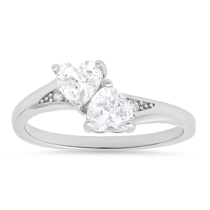 Lab Created Sterling Silver Double Heart CZ Ring