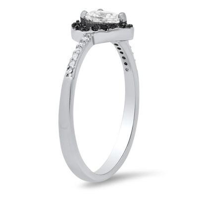 Lab Created Sterling Silver Heart-cut CZ Halo Ring