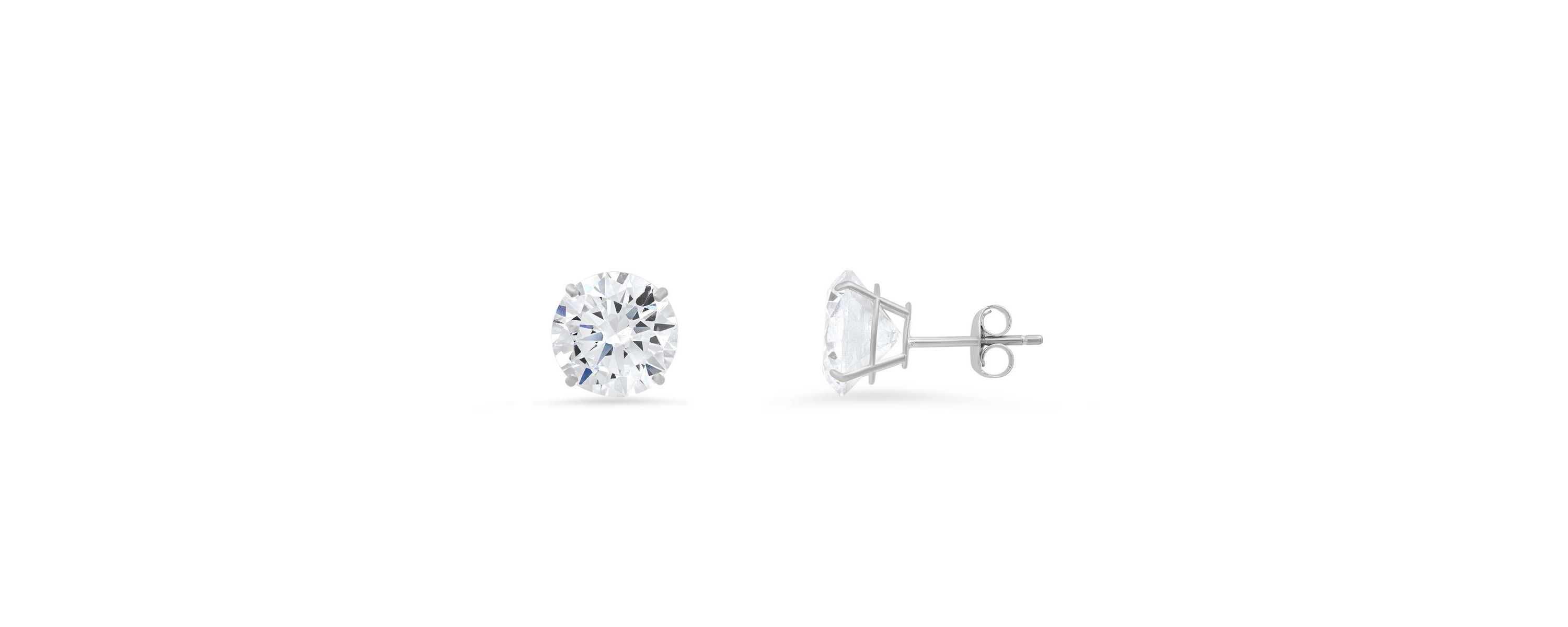 Lab Created 10k Yellow Gold Round-cut CZ Basket Stud Earrings