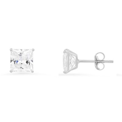 Kylie Harper Lab Created 10k Yellow Gold Princess-cut CZ Basket Stud Earrings, White