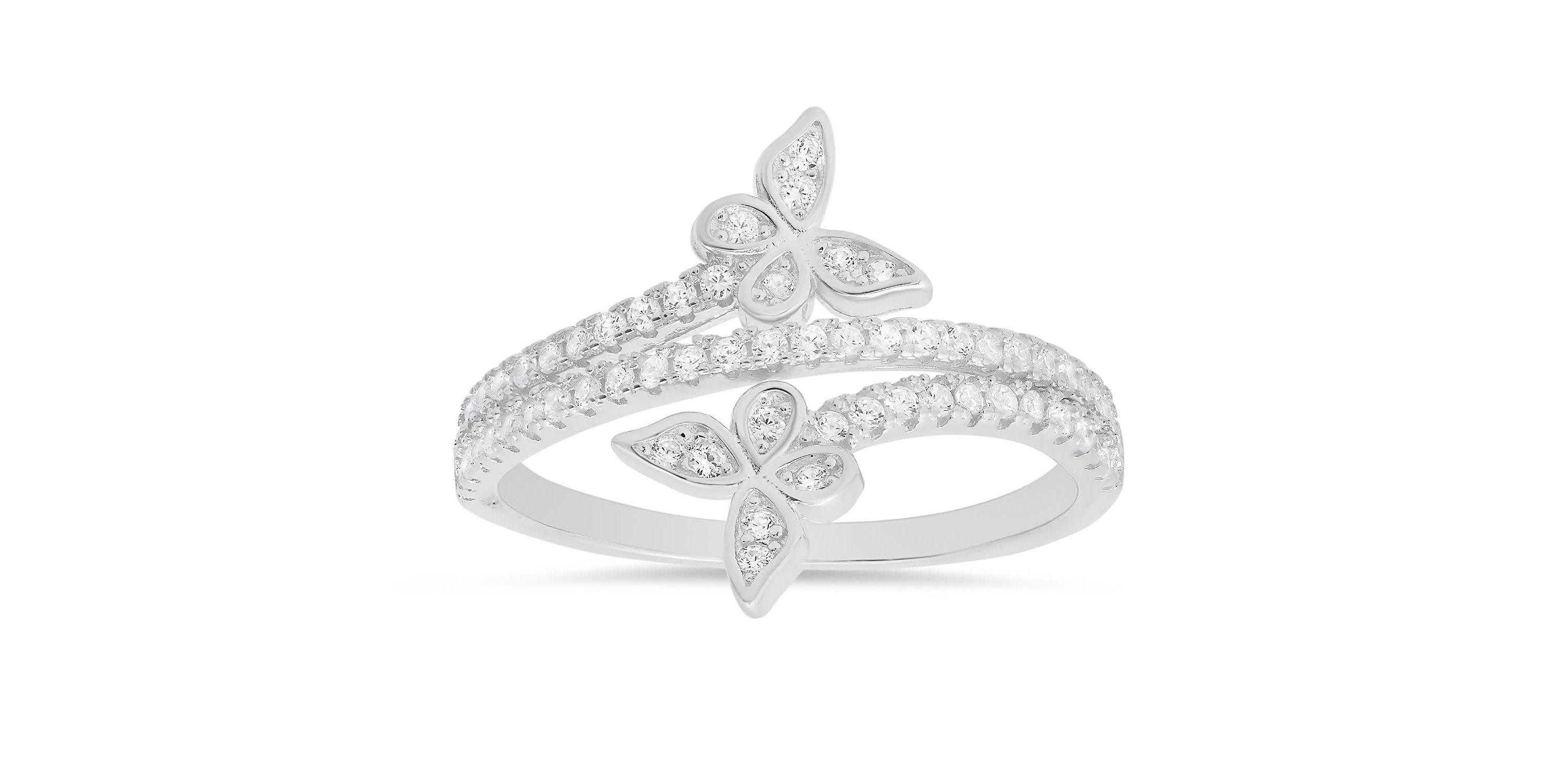 Sterling Silver CZ Butterfly Crossover Ring