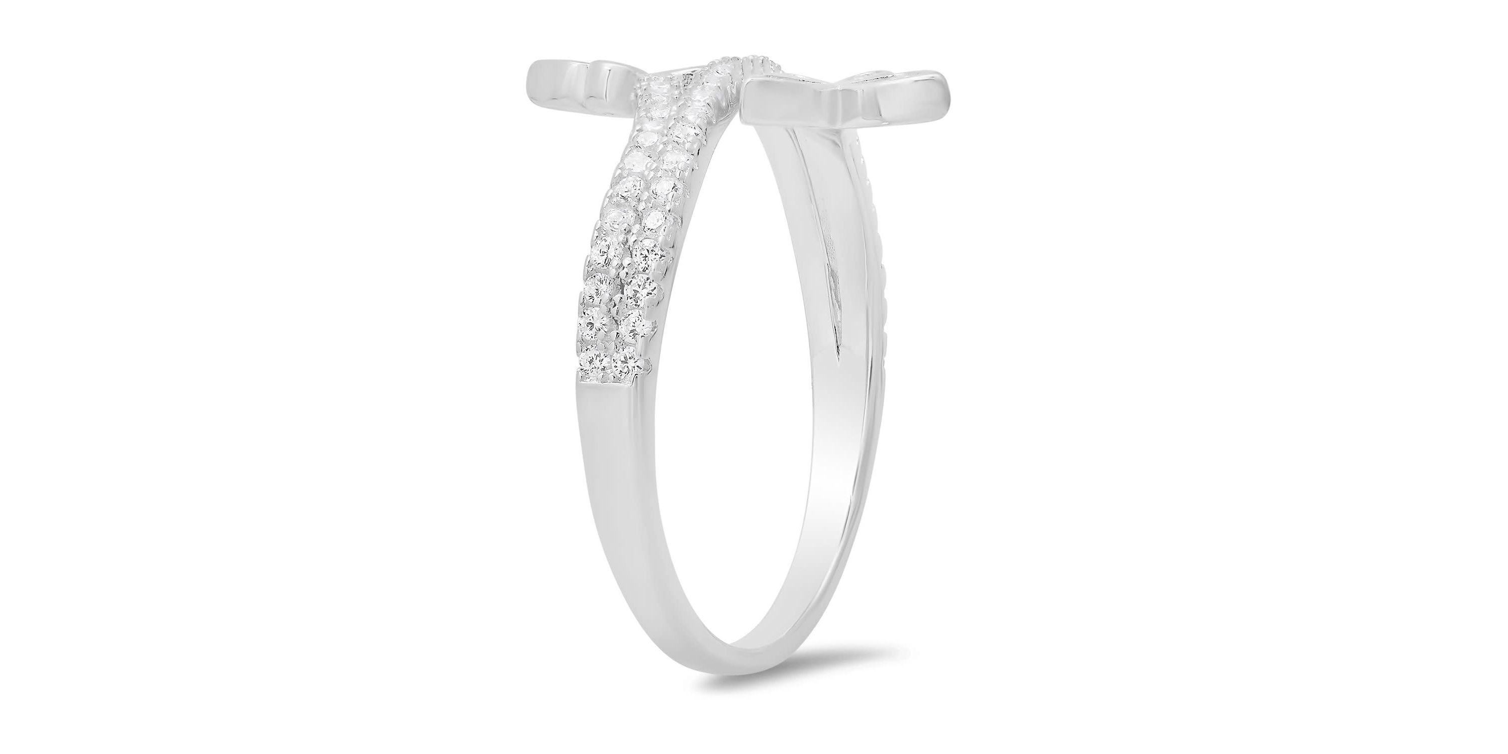 Sterling Silver CZ Butterfly Crossover Ring