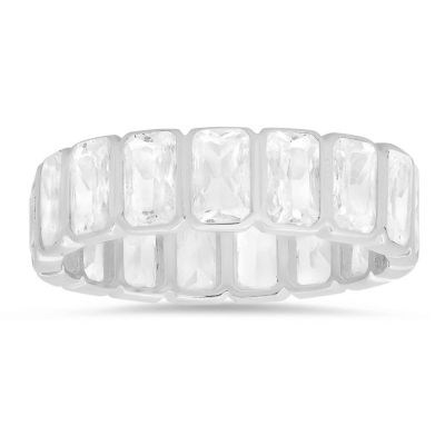 Kylie Harper Sterling Silver Bezel-set Emerald-cut CZ Eternity Band Ring