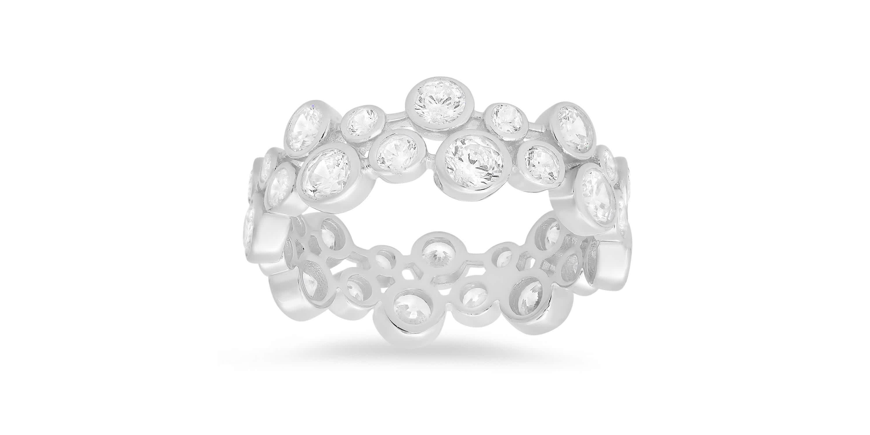 Sterling Silver Abstract Bezel-set CZ Eternity Band Ring