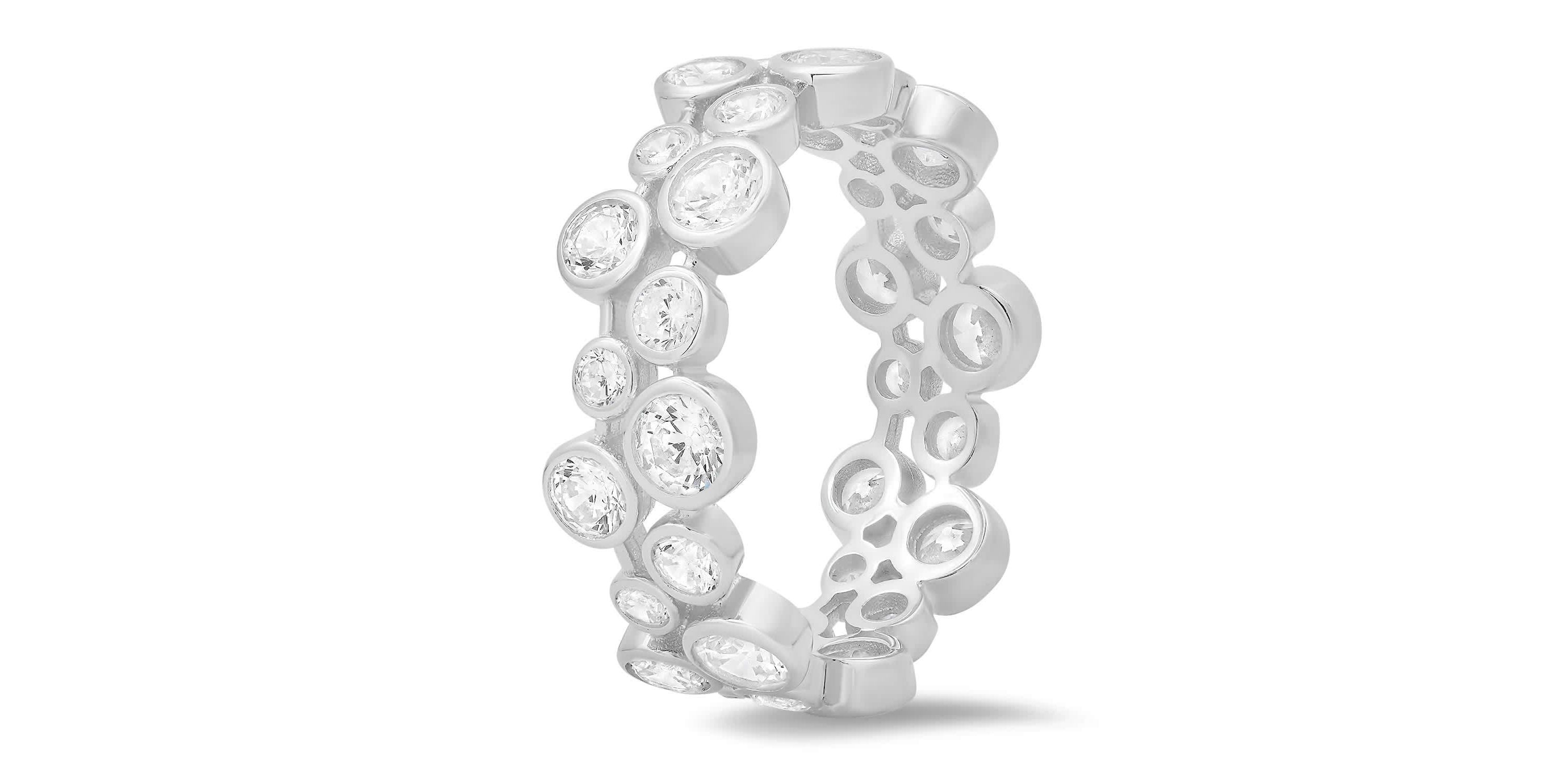 Sterling Silver Abstract Bezel-set CZ Eternity Band Ring