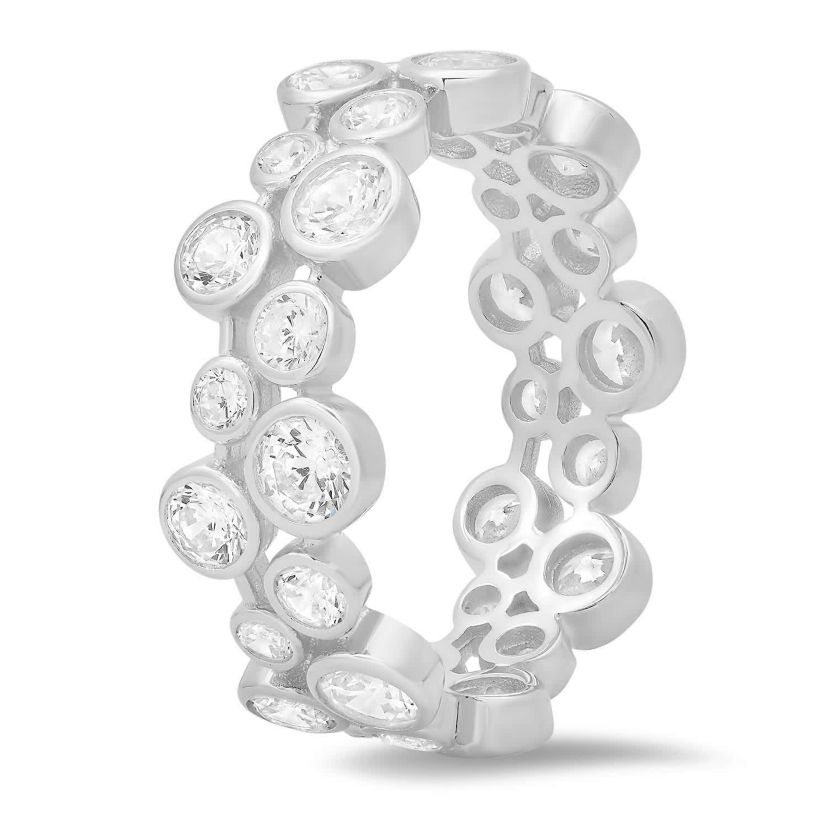 Sterling Silver Abstract Bezel-set CZ Eternity Band Ring