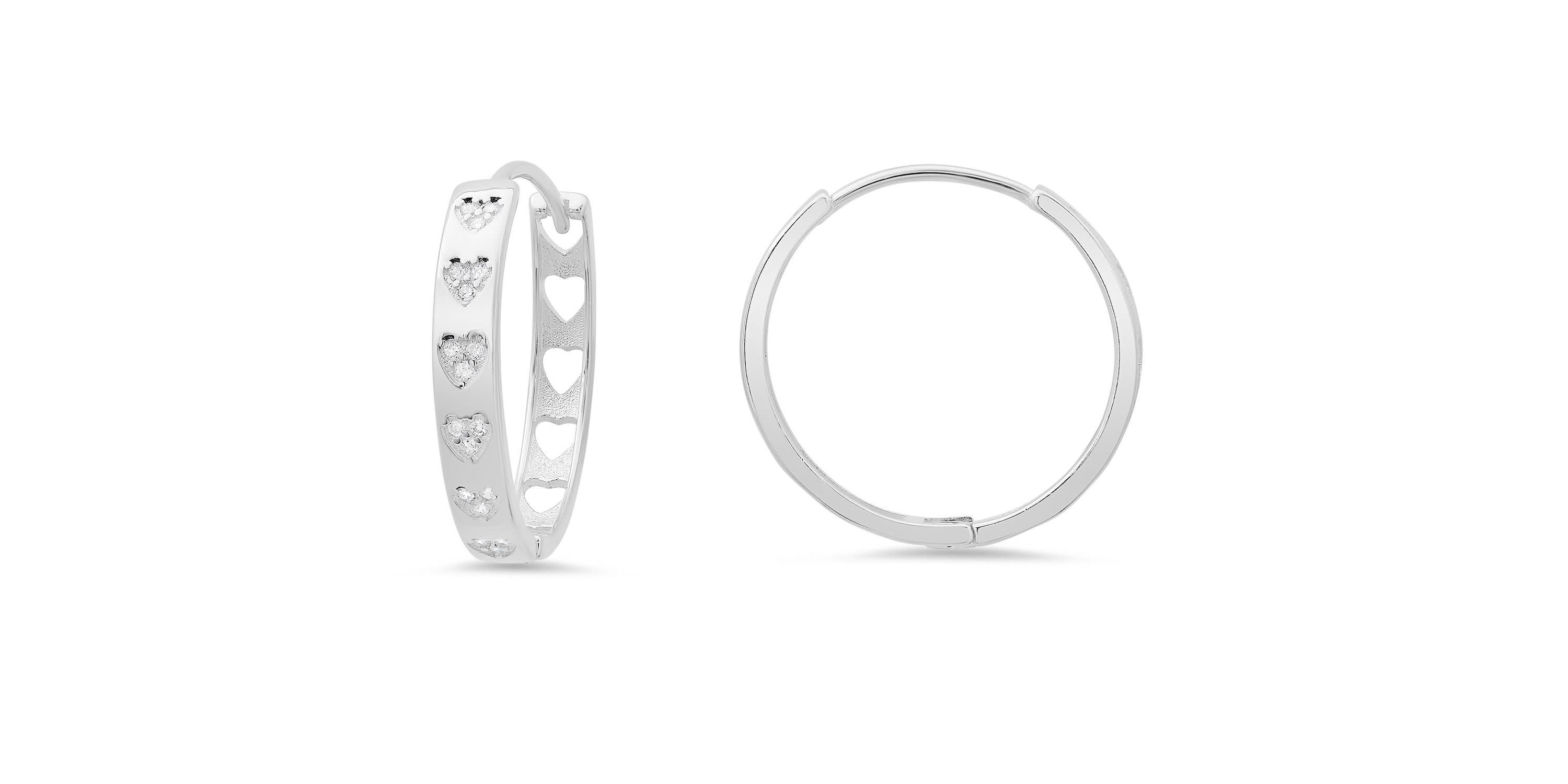 Sterling Silver 25mm Bezel Inlay CZ Heart Hoop Earrings