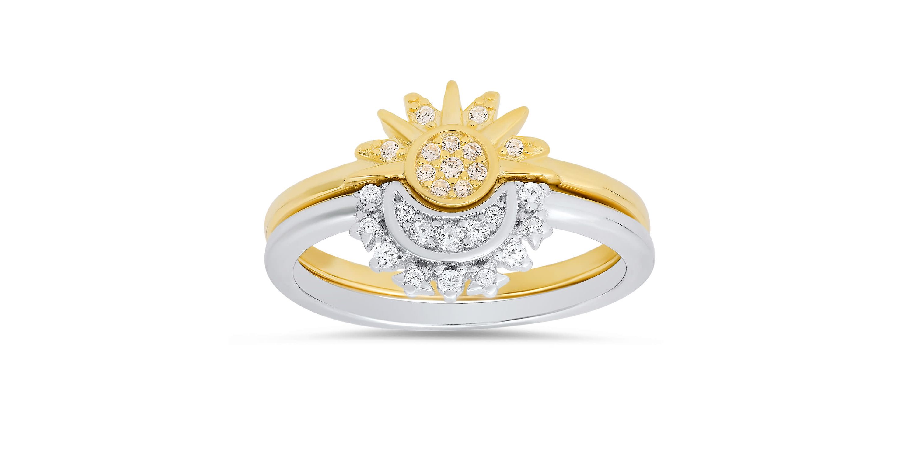 Sterling Silver Two-Tone Sun/Moon 2pc Stackable Ring Set