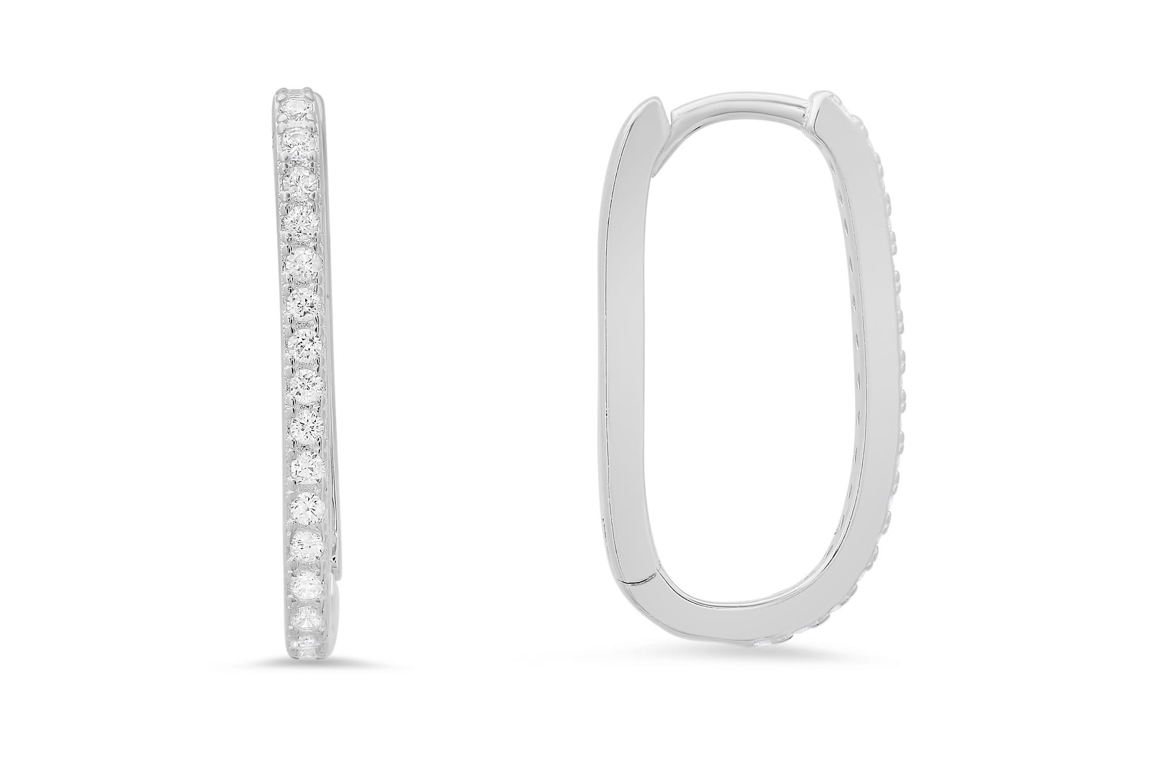 Sterling Silver 20mm U Shaped CZ Hoop Earrings