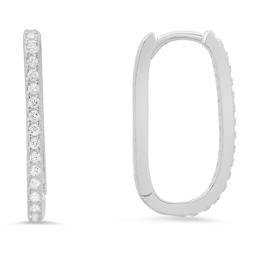 Sterling Silver 20mm U Shaped CZ Hoop Earrings
