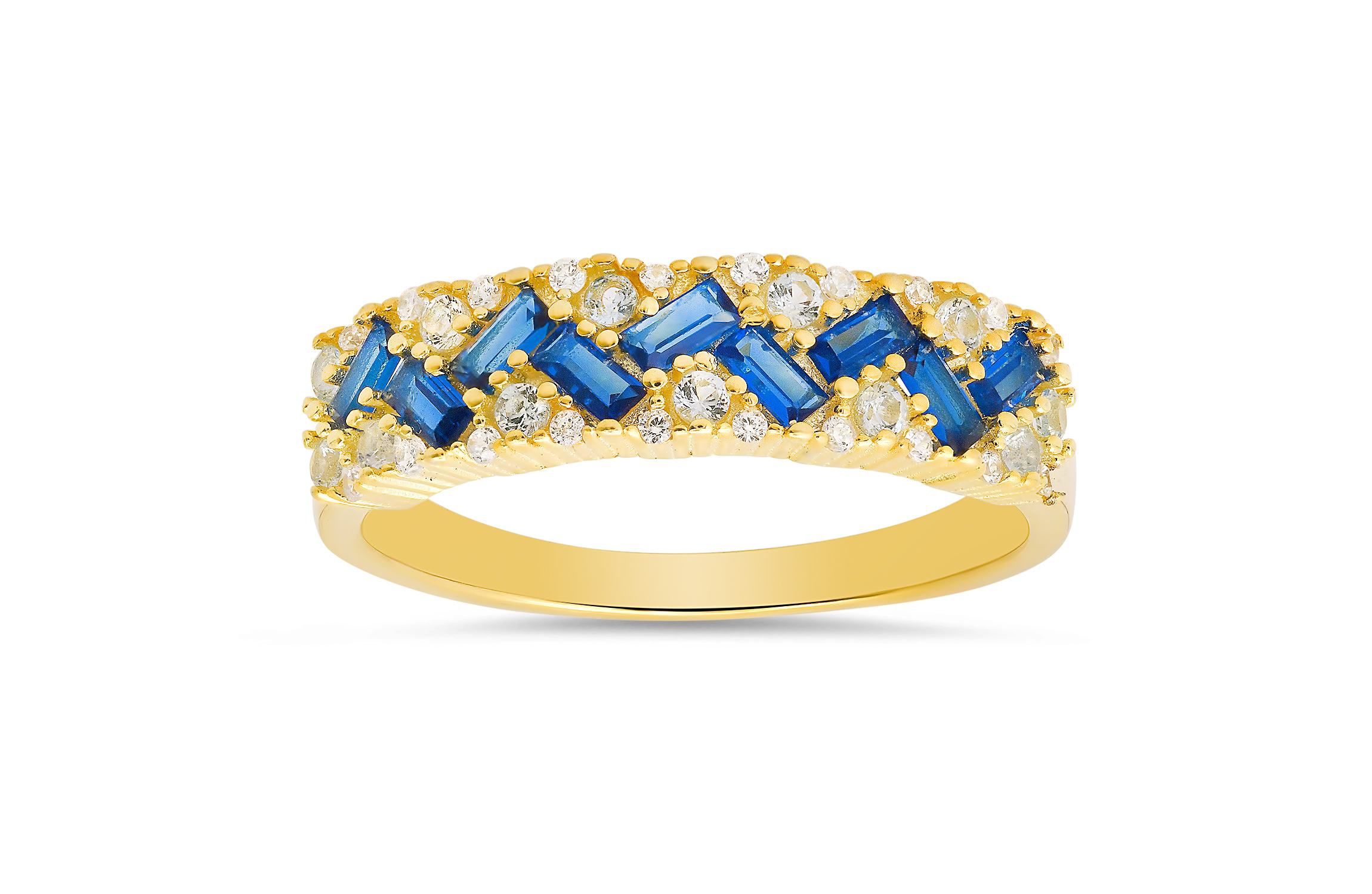 Sterling Silver Blue Ombre Baguette-cut CZ Band Ring