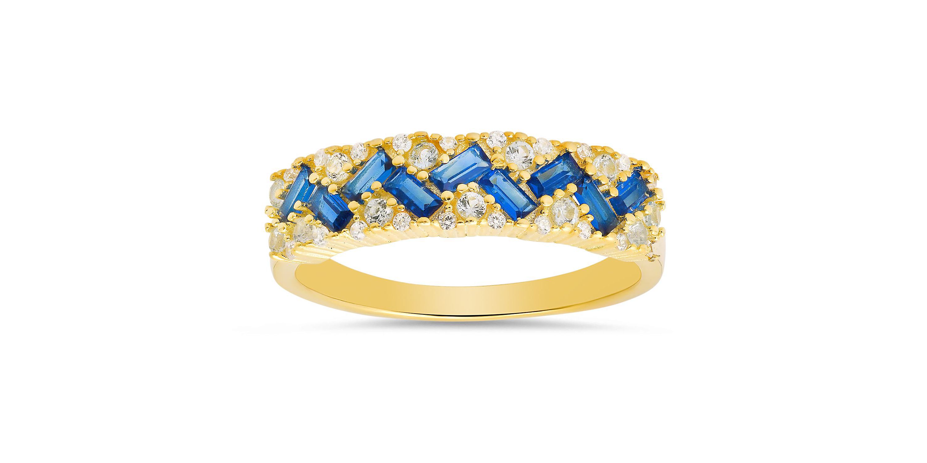 Sterling Silver Blue Ombre Baguette-cut CZ Band Ring