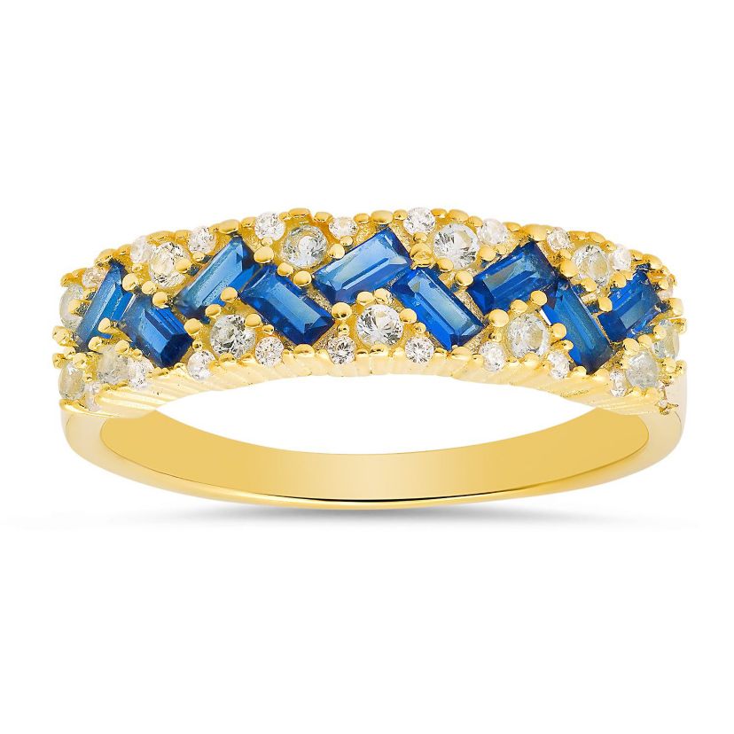 Sterling Silver Blue Ombre Baguette-cut CZ Band Ring