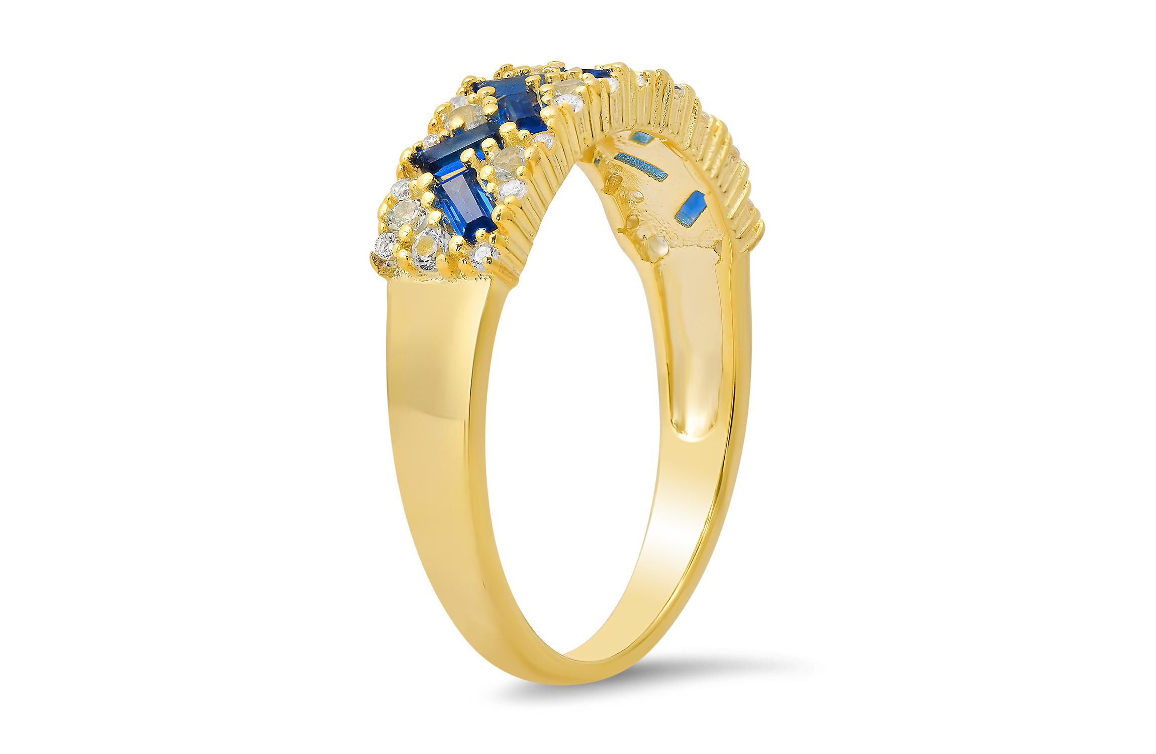Sterling Silver Blue Ombre Baguette-cut CZ Band Ring