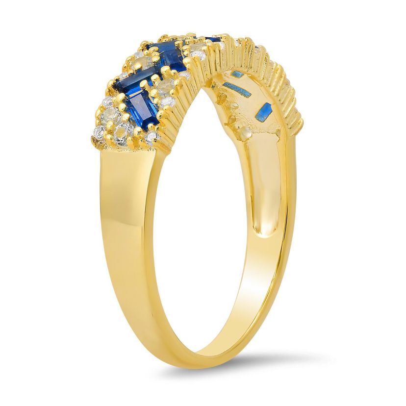Sterling Silver Blue Ombre Baguette-cut CZ Band Ring