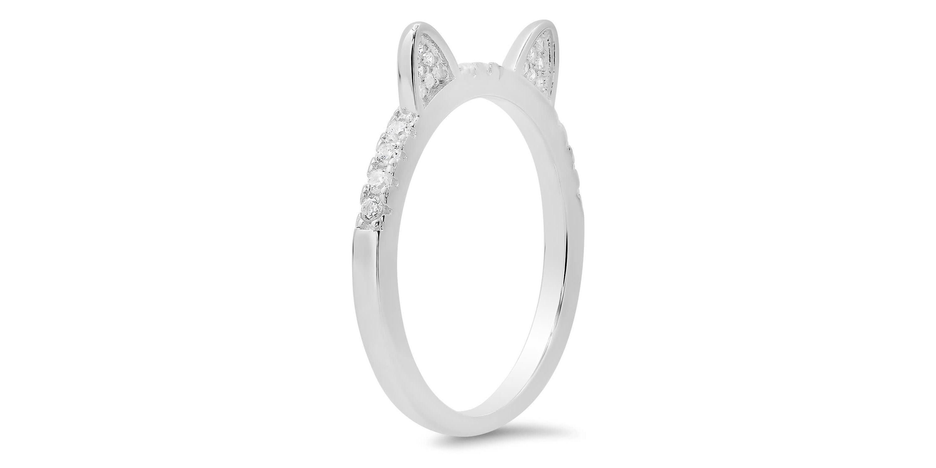 Sterling Silver Kitty Cat CZ Band Ring