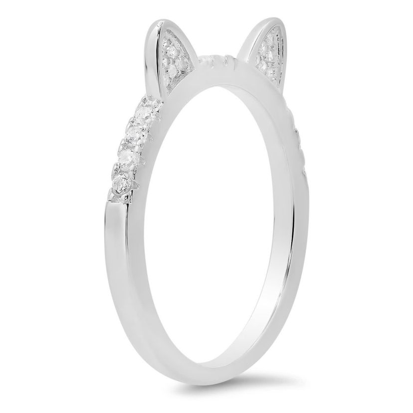 Sterling Silver Kitty Cat CZ Band Ring