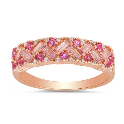 Kylie Harper Sterling Silver Pink Ombre Baguette-cut CZ Band Ring, Gold, 8