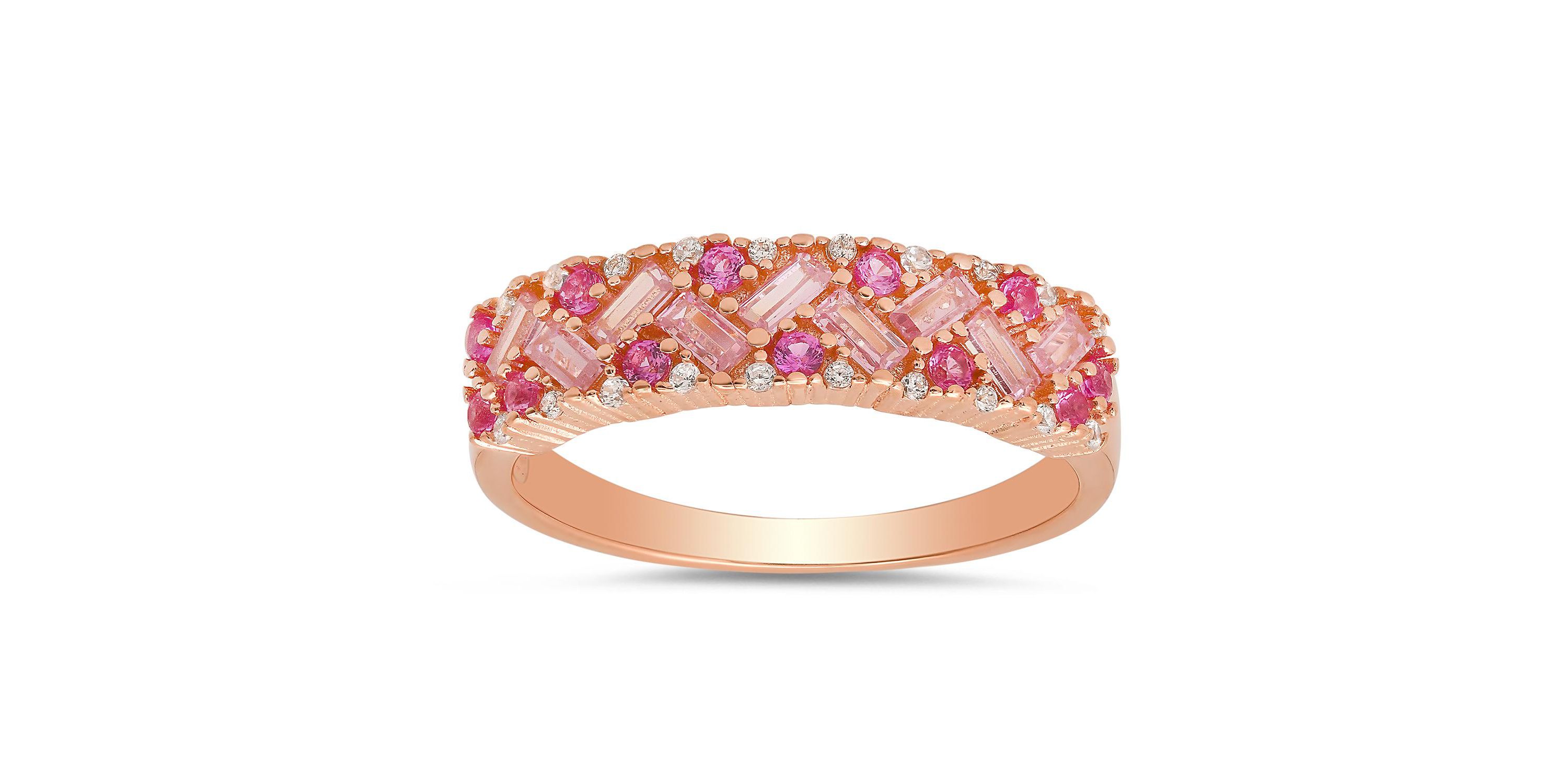 Sterling Silver Pink Ombre Baguette-cut CZ Band Ring