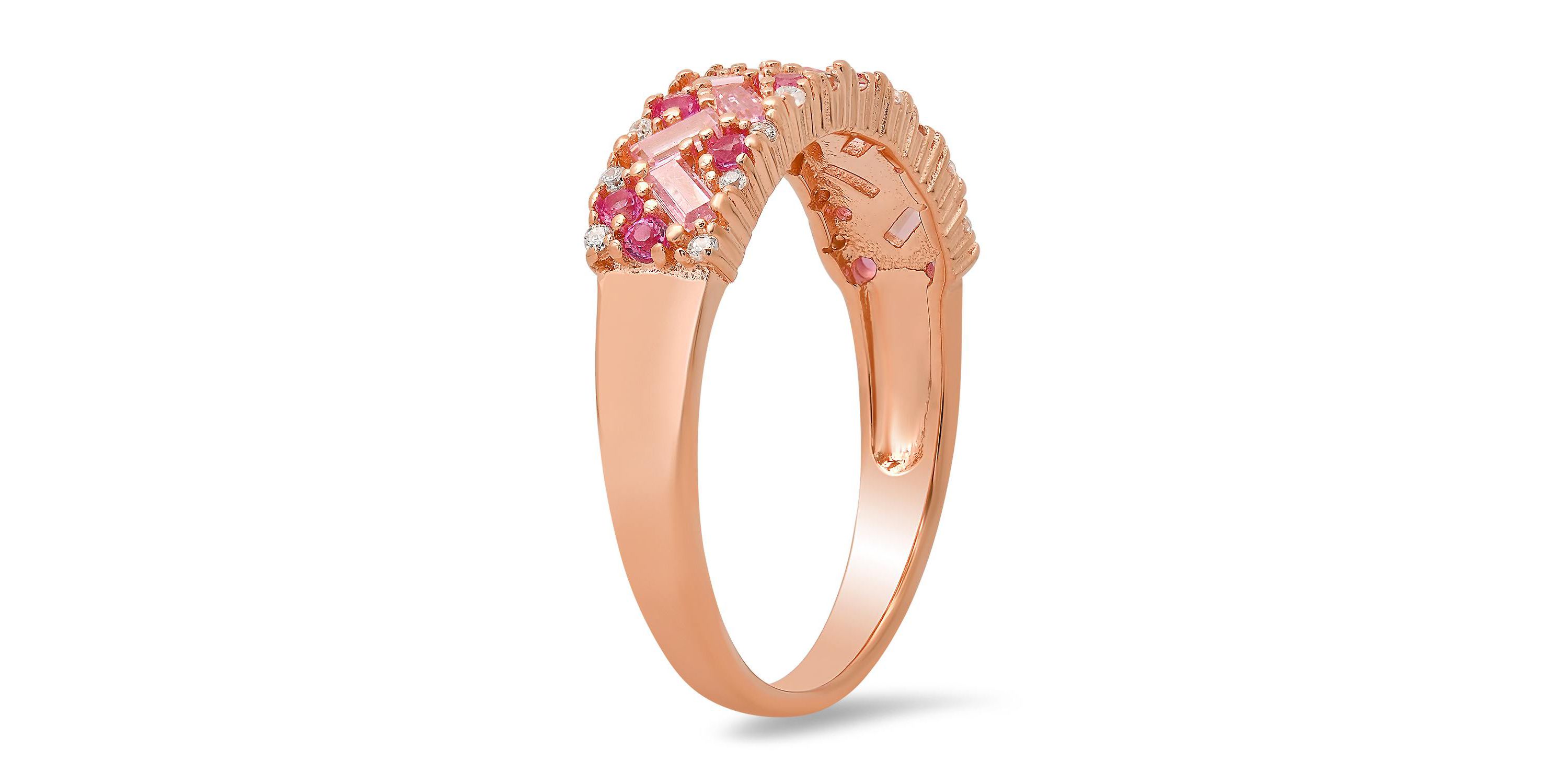 Sterling Silver Pink Ombre Baguette-cut CZ Band Ring