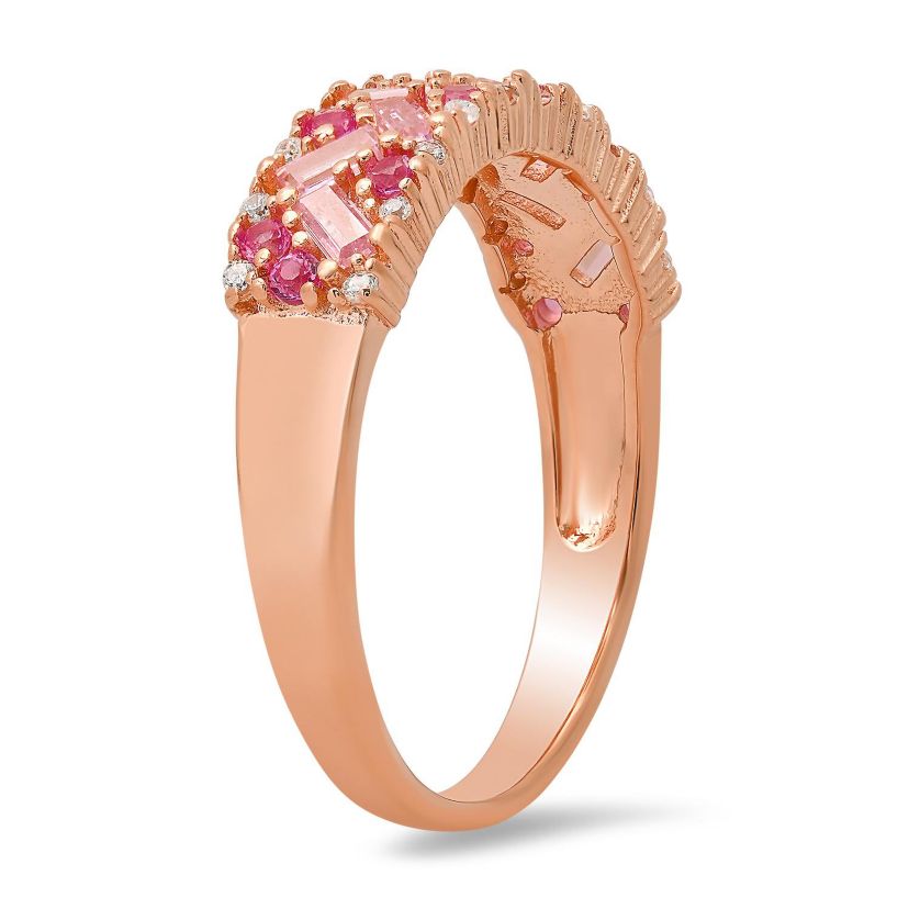 Sterling Silver Pink Ombre Baguette-cut CZ Band Ring