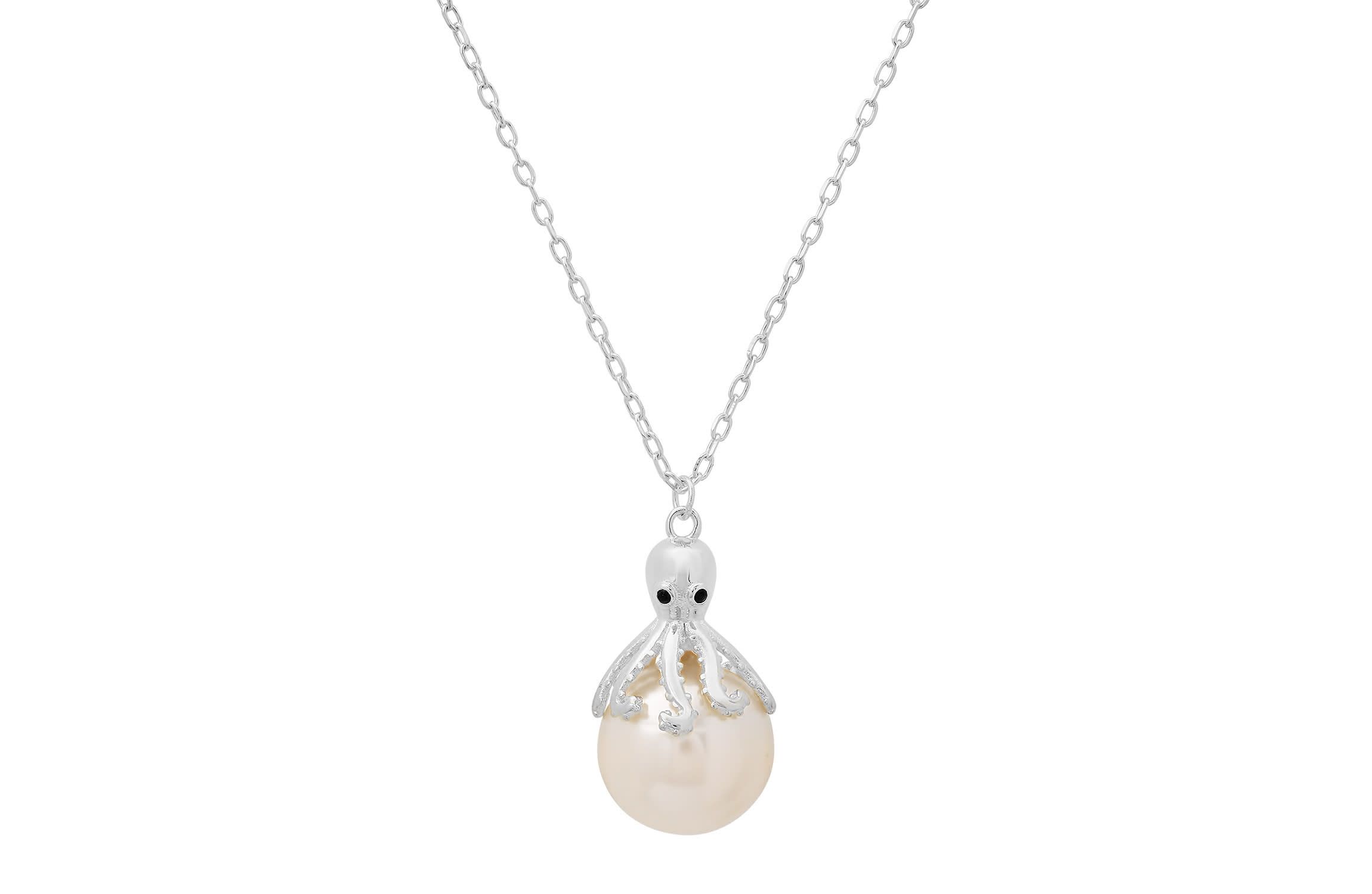 Sterling Silver Octopus Pearl Pendant Necklace