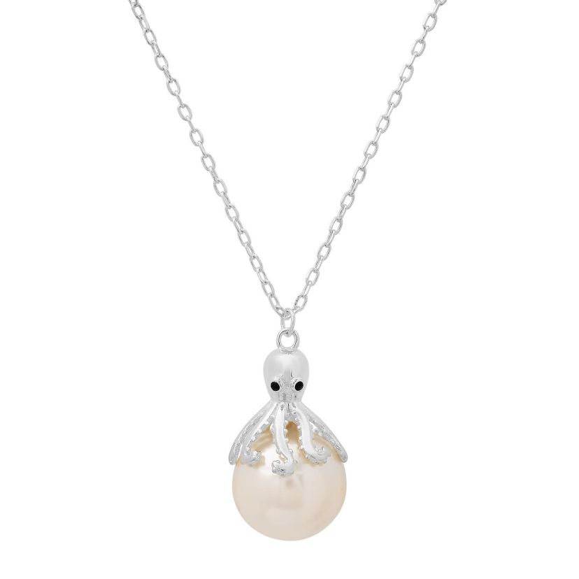 Sterling Silver Octopus Pearl Pendant Necklace