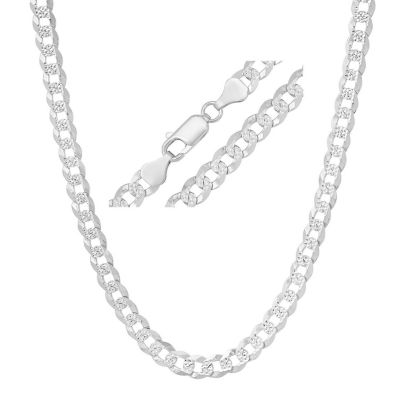 Kylie Harper Mens Italian Thick/Heavy Sterling Silver Diamond-cut Pave Miami Cuban Curb Chain Necklace
