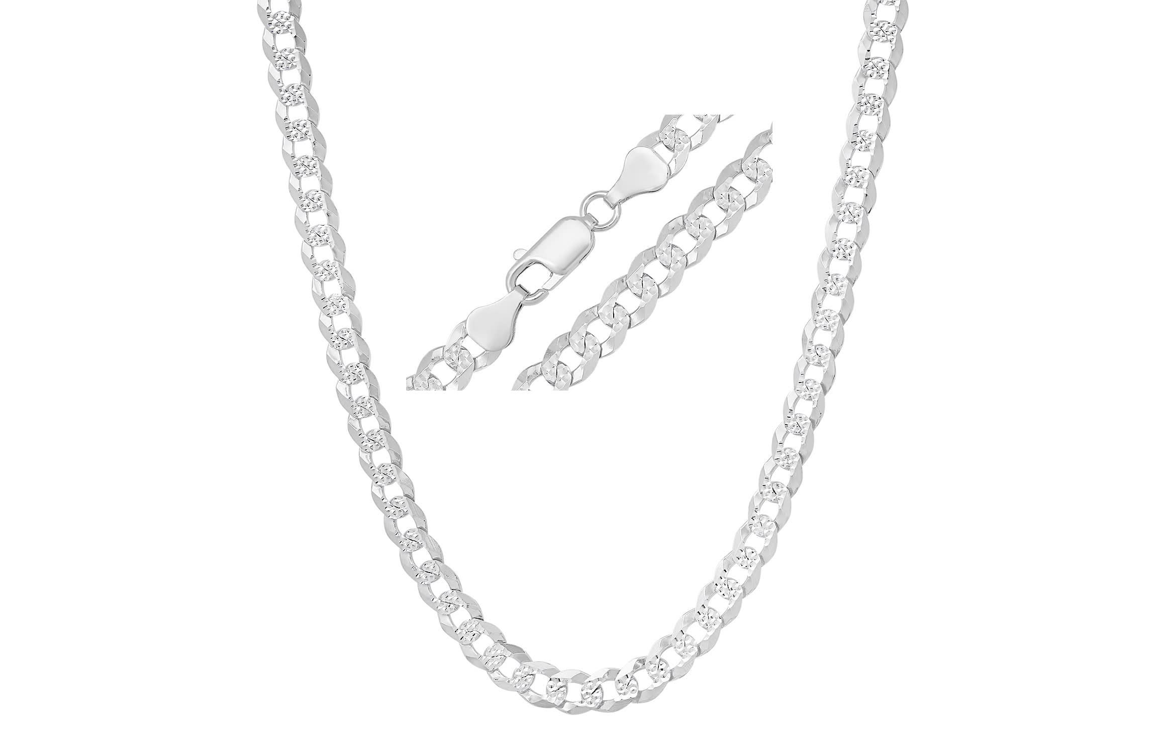 Mens Italian Thick/Heavy Sterling Silver Diamond-cut Pave Miami Cuban Curb Chain Necklace