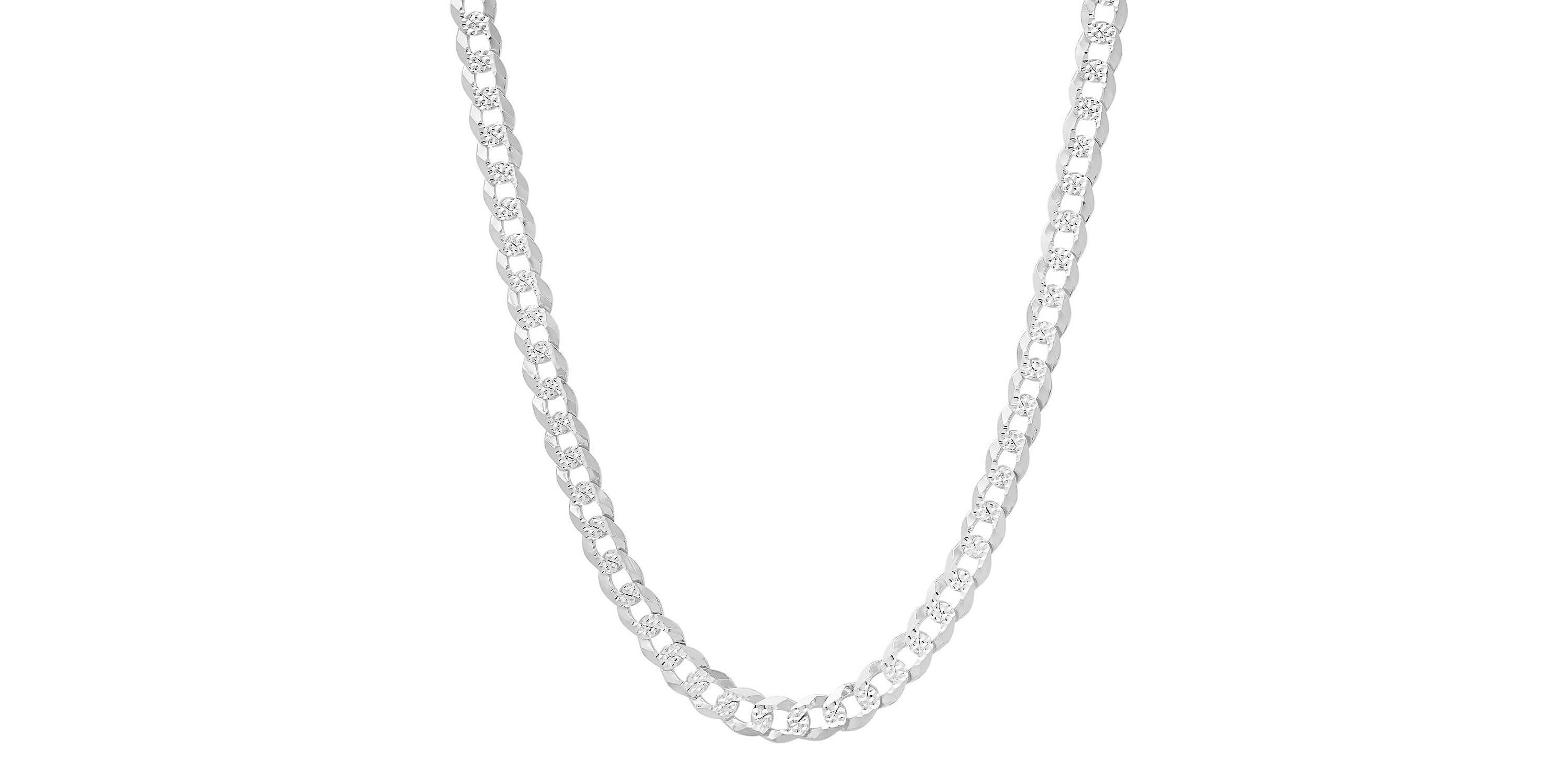 Mens Italian Thick/Heavy Sterling Silver Diamond-cut Pave Miami Cuban Curb Chain Necklace