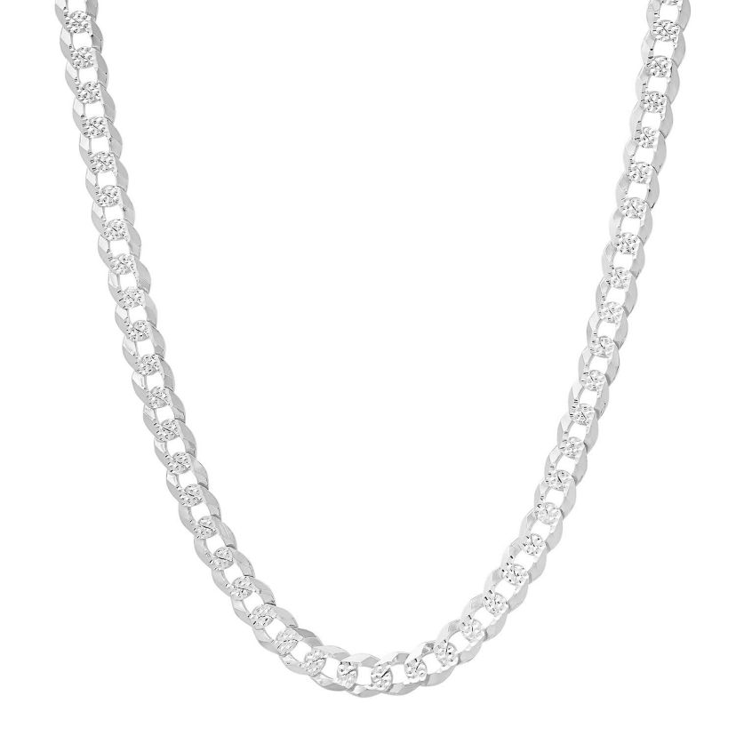 Mens Italian Thick/Heavy Sterling Silver Diamond-cut Pave Miami Cuban Curb Chain Necklace