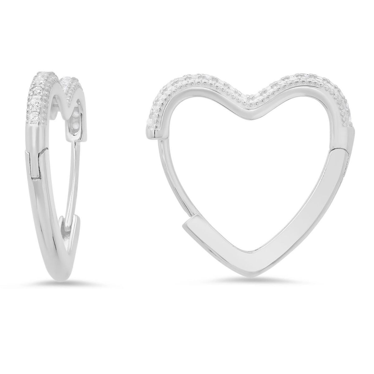 Sterling Silver 20mm Heart Shaped Pave CZ Hoop Earrings
