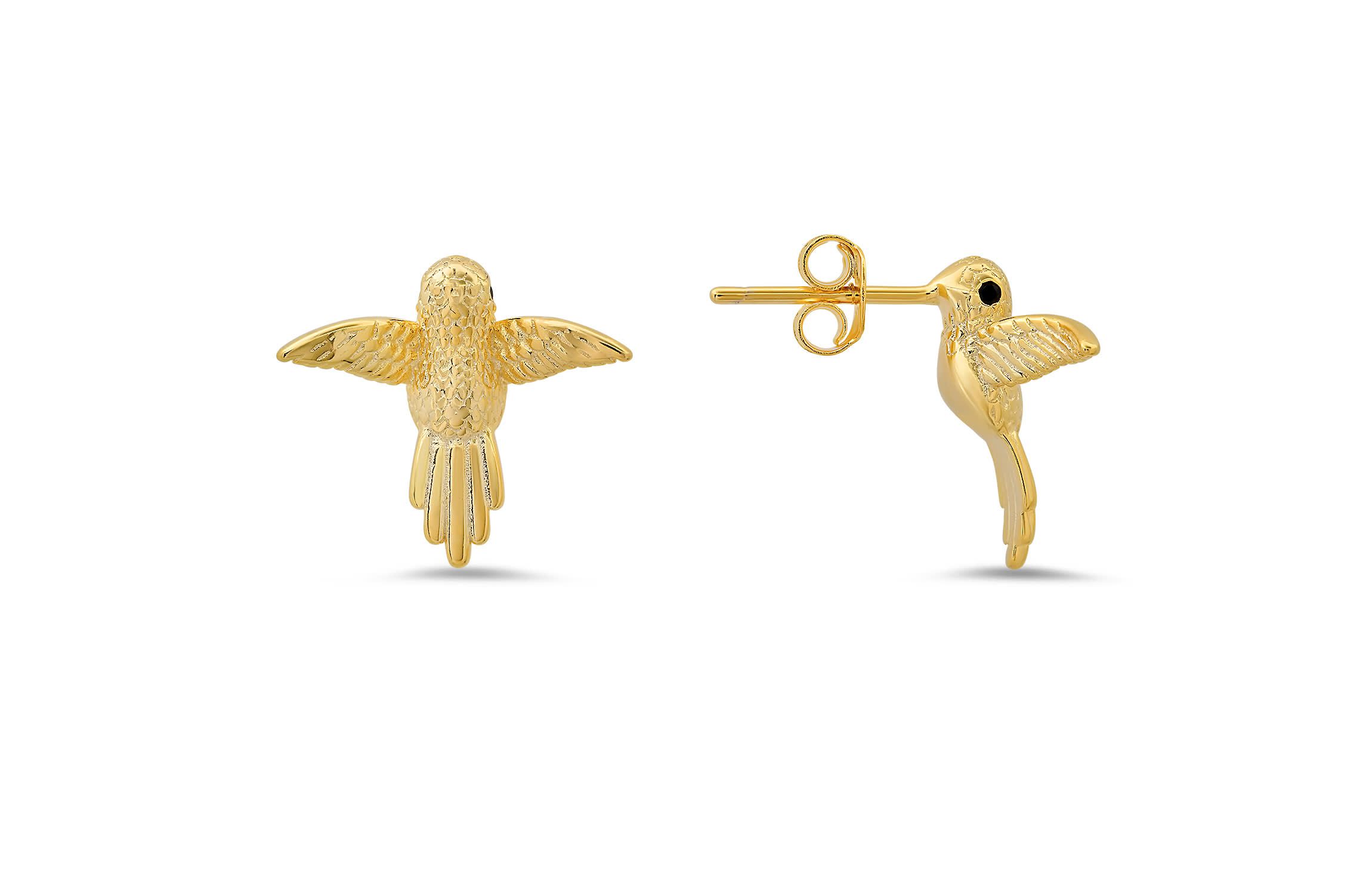 Sterling Silver CZ Hummingbird Stud Earrings