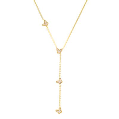 Kylie Harper Sterling Silver Mother of Pearl Floating Butterfly Y Necklace, Gold