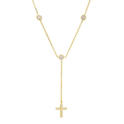 Kylie Harper Sterling Silver Bezel-set CZ Cross Y Necklace