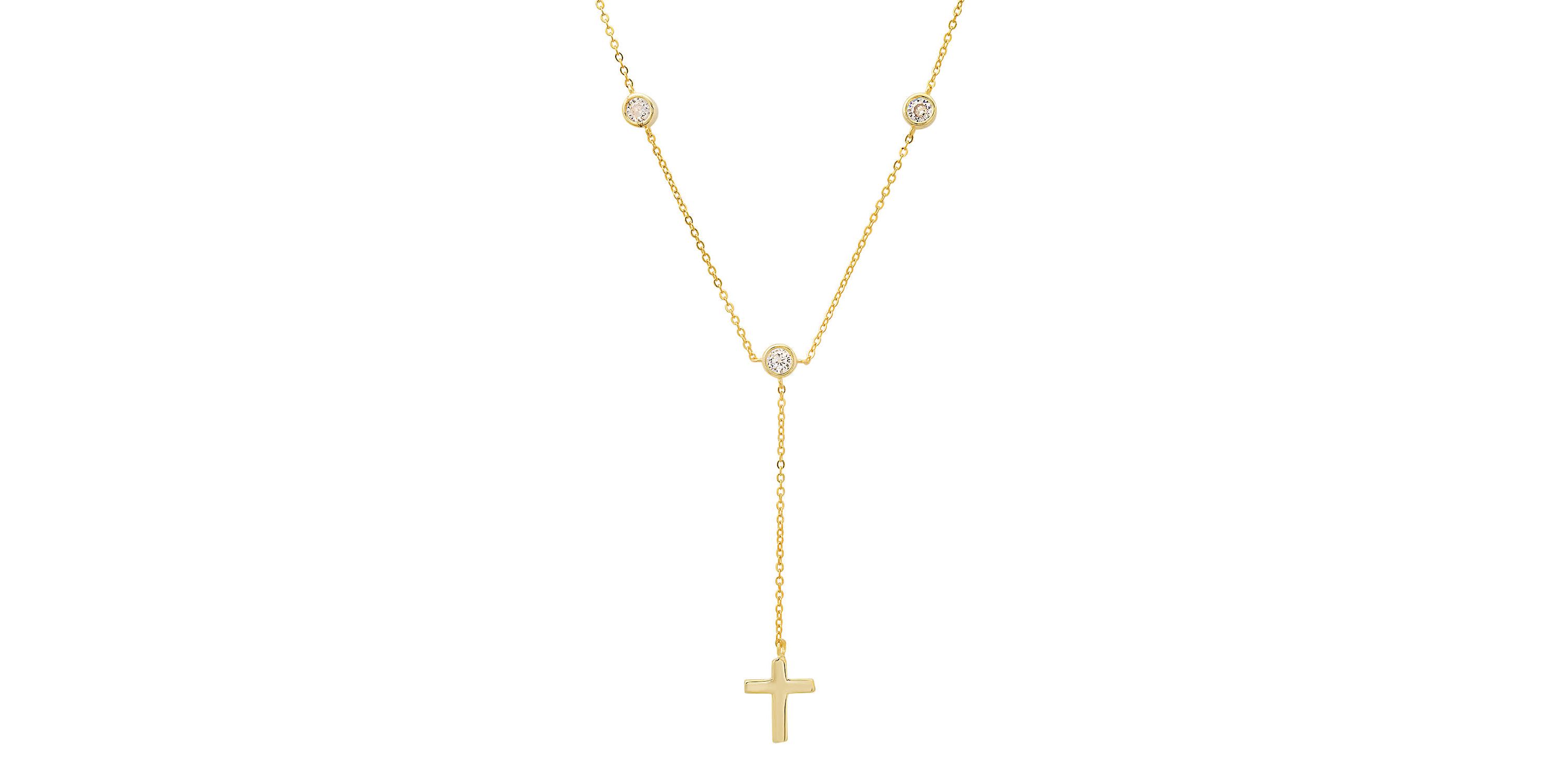 Sterling Silver Bezel-set CZ Cross Y Necklace