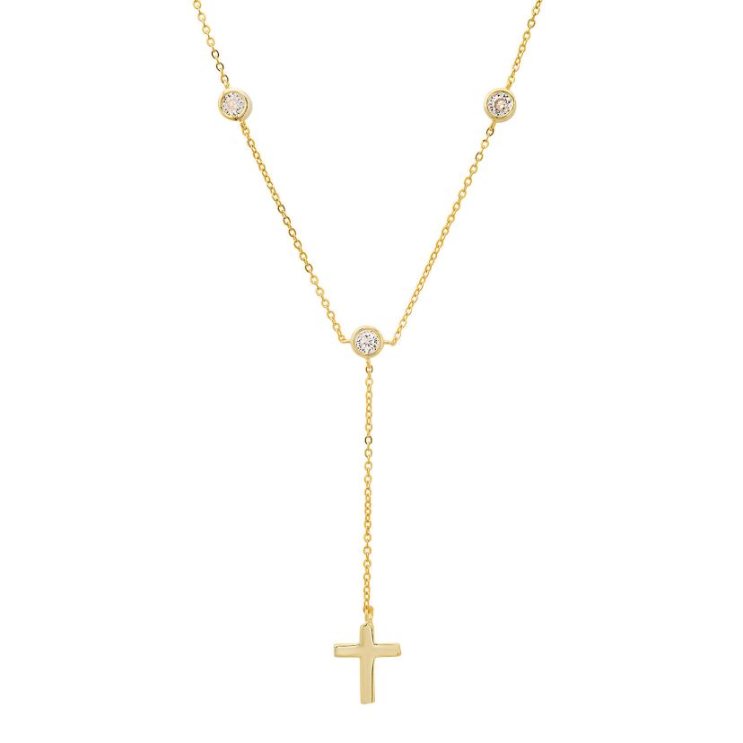Sterling Silver Bezel-set CZ Cross Y Necklace