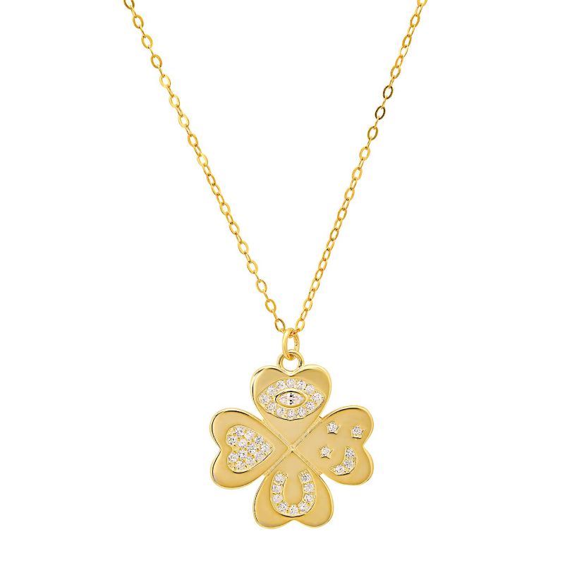 Sterling Silver Lucky Charm Clover Pendant Necklace