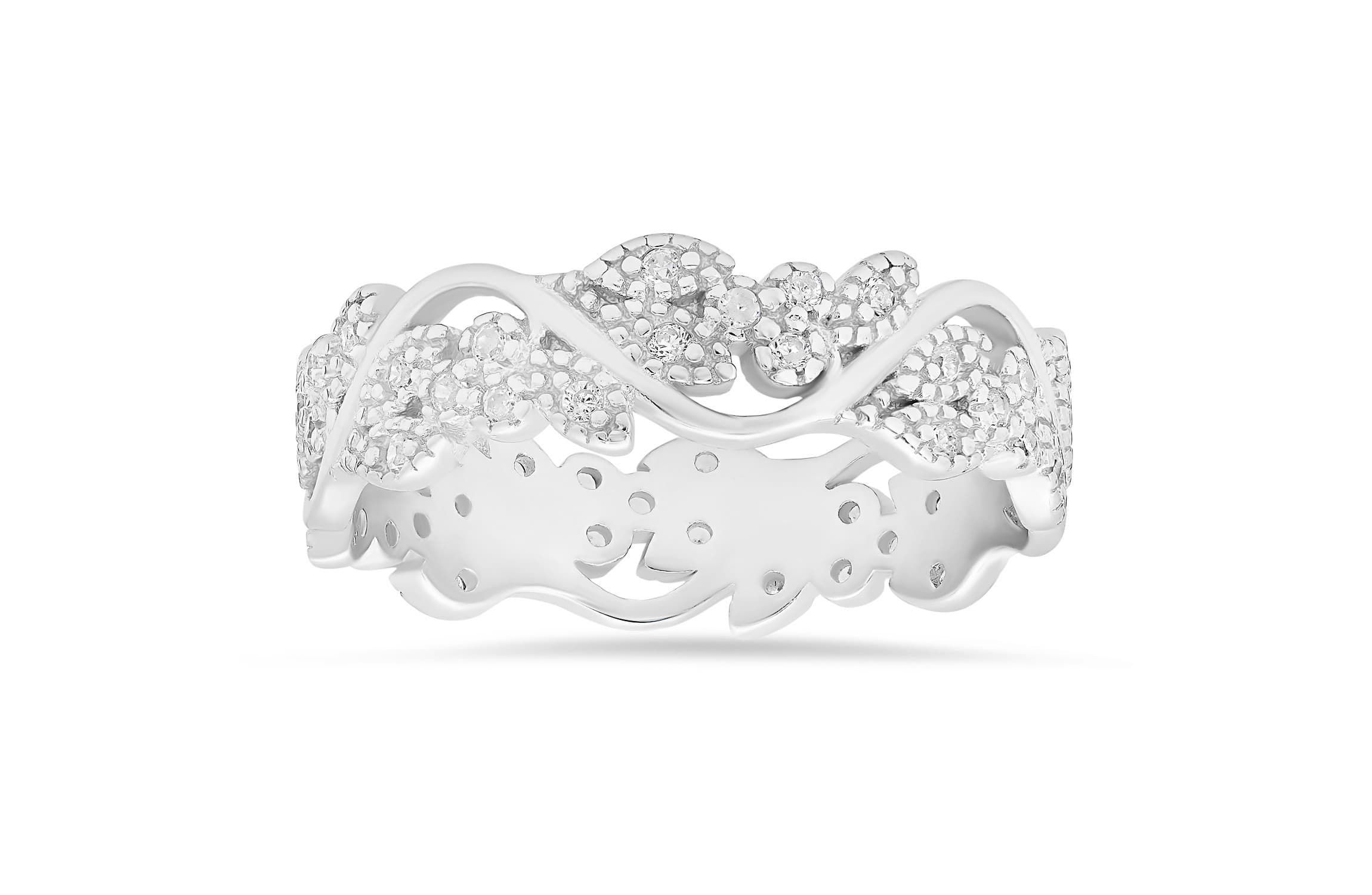 Sterling Silver Vintage Floral Eternity Band Ring
