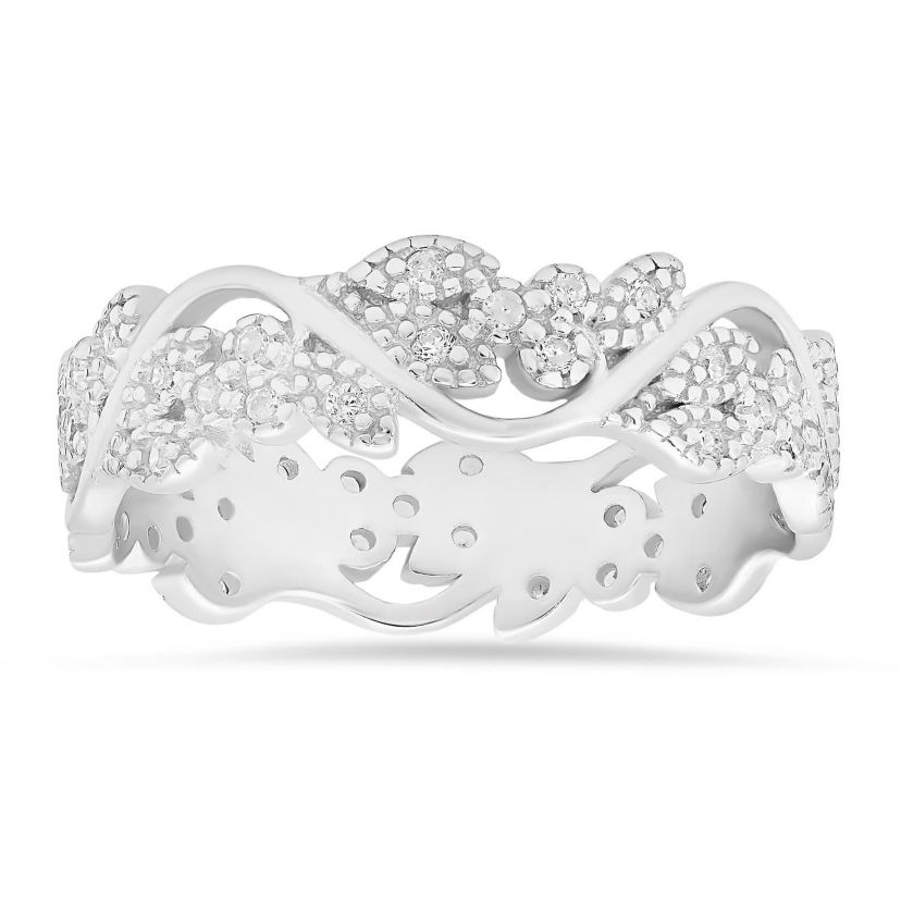 Sterling Silver Vintage Floral Eternity Band Ring