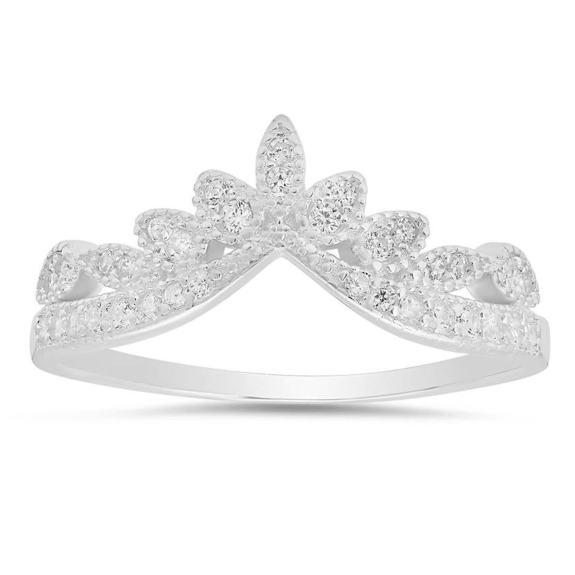 Sterling Silver Vintage Floral V Ring